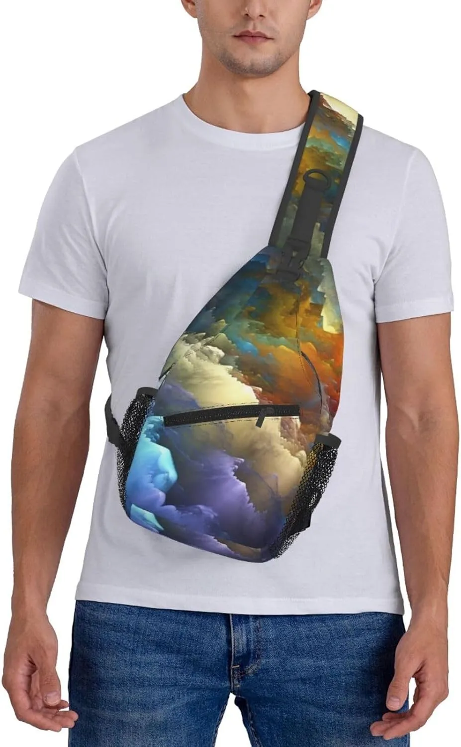 Sling Bag Crossbody Sling Backpack for Men Women Abstract colorful cloud layer Cross Chest Bag Travel Hiking Daypack