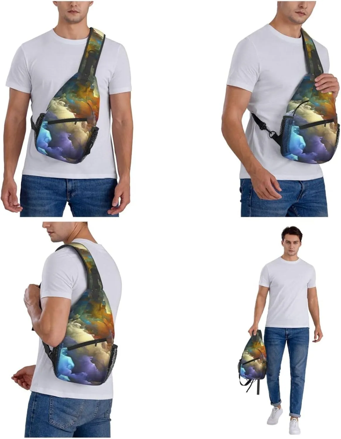 Sling Bag Crossbody Sling Backpack for Men Women Abstract colorful cloud layer Cross Chest Bag Travel Hiking Daypack
