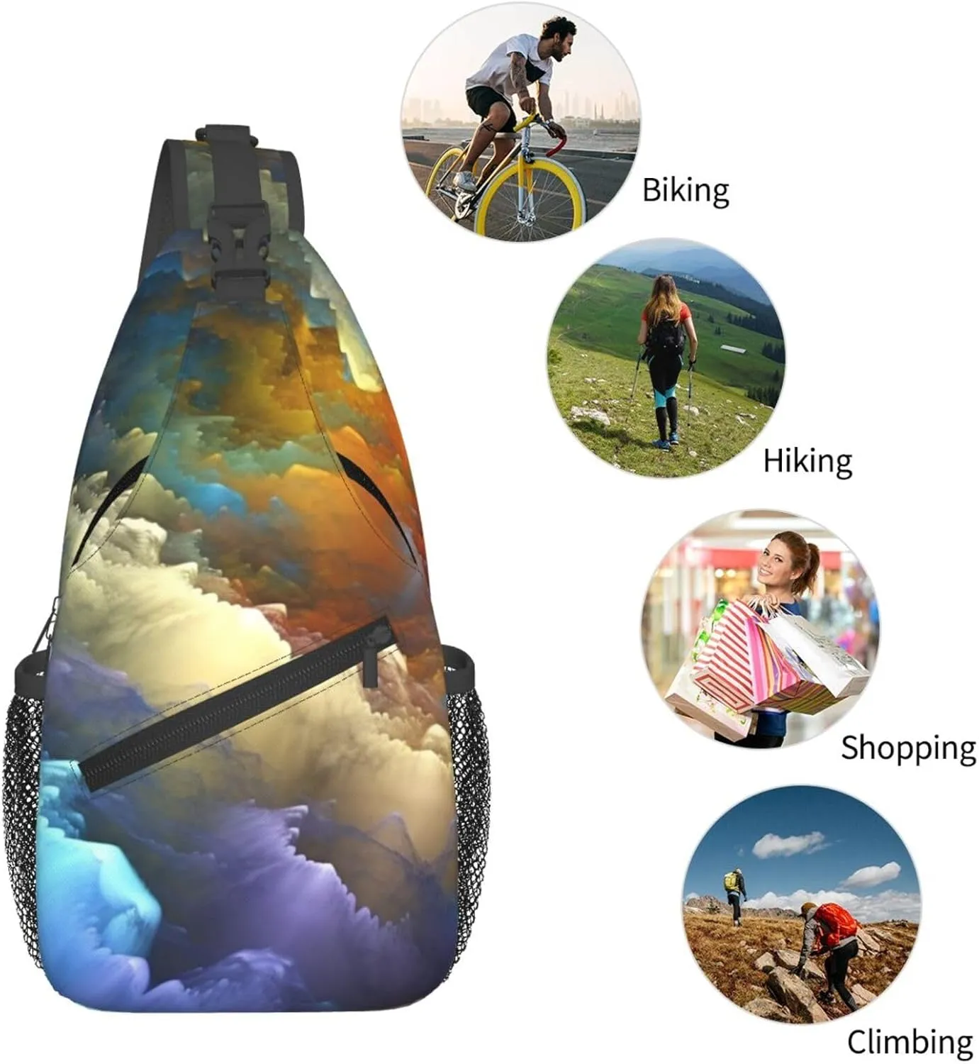 Sling Bag Crossbody Sling Backpack for Men Women Abstract colorful cloud layer Cross Chest Bag Travel Hiking Daypack