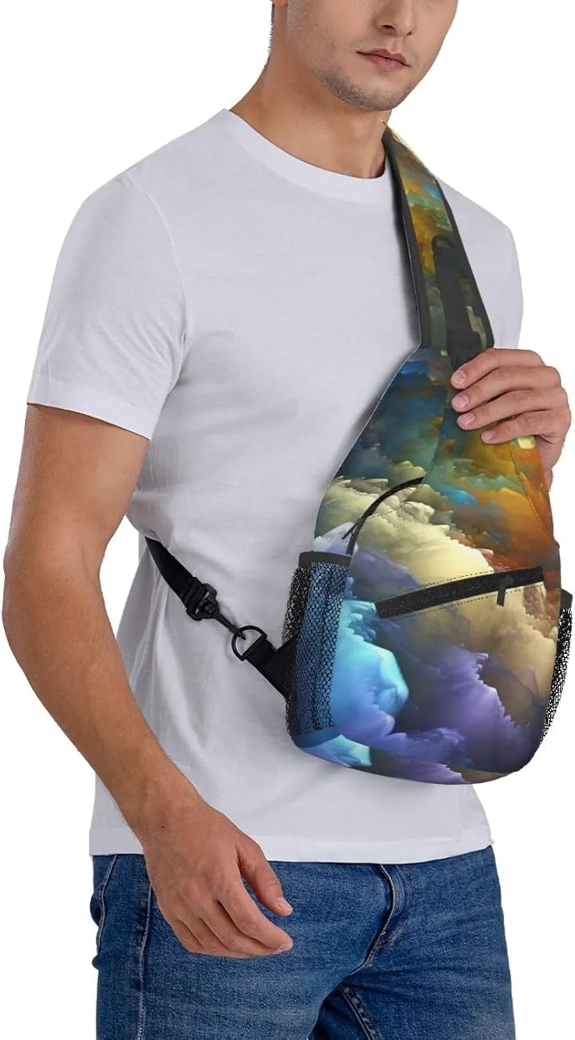 Sling Bag Crossbody Sling Backpack for Men Women Abstract colorful cloud layer Cross Chest Bag Travel Hiking Daypack