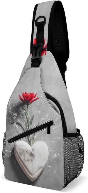 Sling Bag Flowers on Concrete Printed Sling Backpack Multipurpose Crossbody Shoulder Bag Urban Outdoor Travel Hiking Daypack for Women Men
