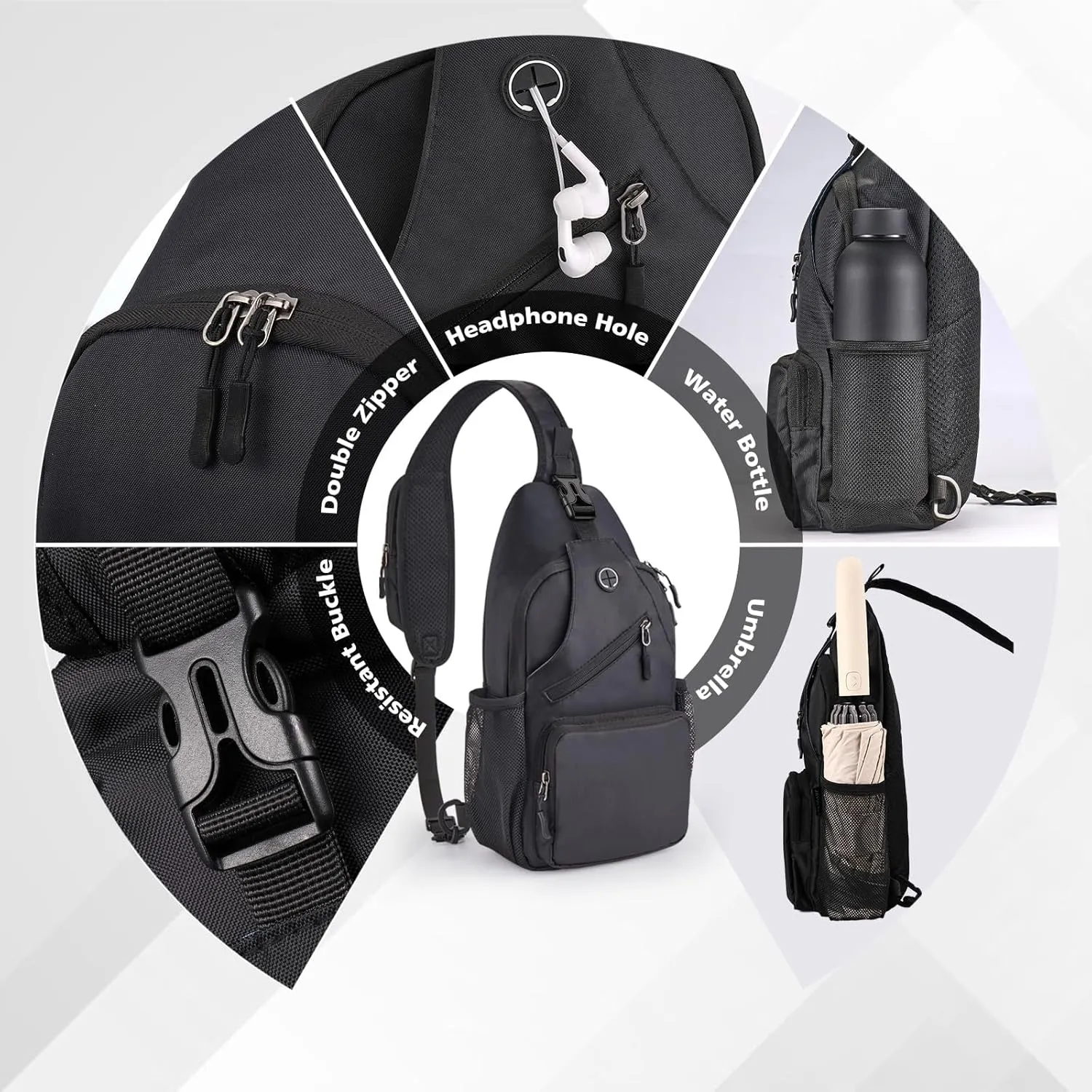 Sling Bag for men Crossbody Shoulder Backpack Chest Bag Travel Hiking Daypack