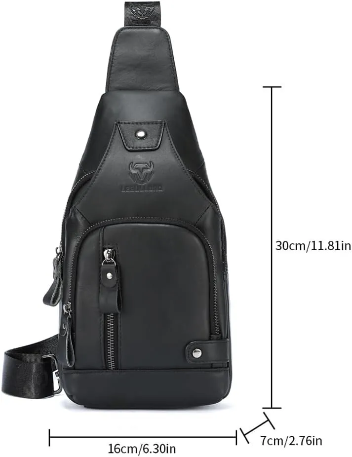 Sling Bag for Men Genuine Leather Chest Bag Crossbody Backpack Travel Hiking Outdoor Sports