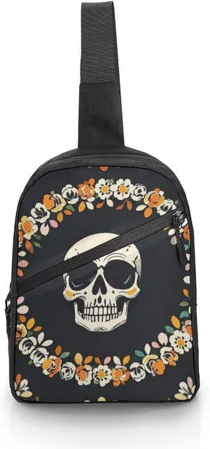 Sling Bag for Men Women A Wreath Surrounds The Skeleton Sling Backpack Chest Bag Casual Daypack Crossbody Bag for Travel