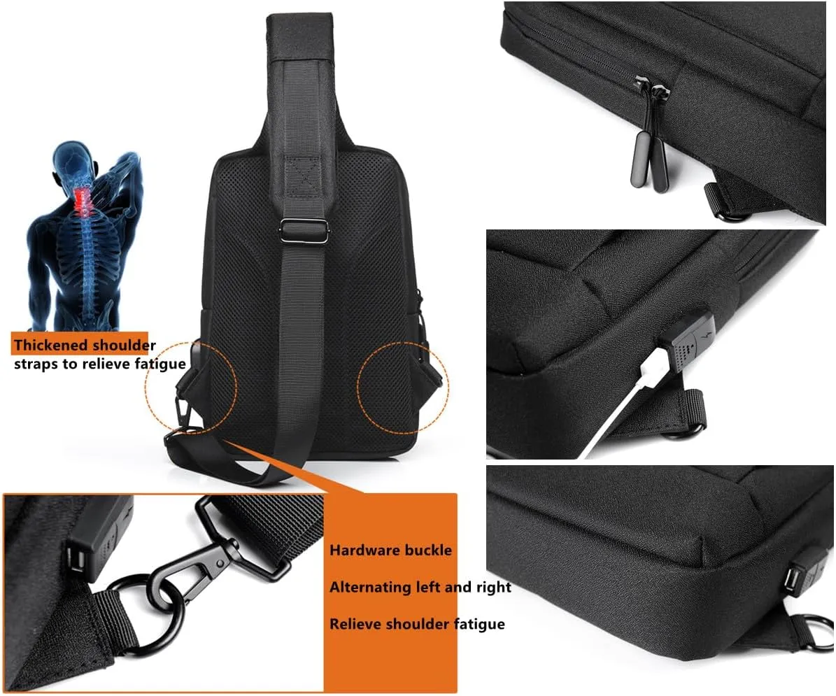 Sling Bag for Men,Shoulder Bag,Messenger Bag with USB Charging Port,Lightweight Crossbody Bag for Work Satchel