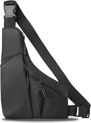 Sling Bag for Women Men, Anti Theft Crossbody Bag,Lightweight Small Leather Shoulder Bag Purse Adjustable Strap Waterproof Chest Bag for Casual Outdoor Sport Running Travel Backpack Black Fanny Pack