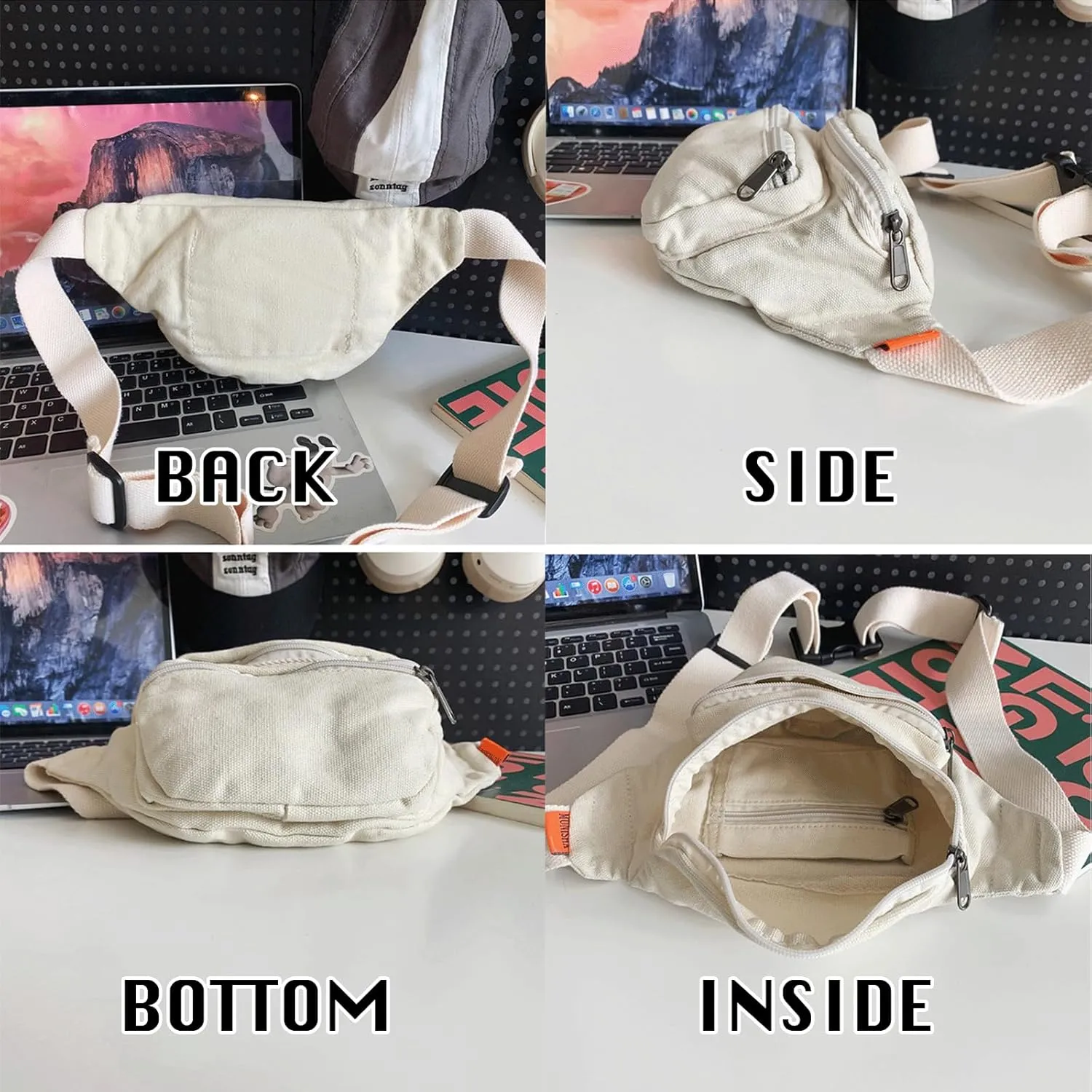 Sling Bag for Women Men Canvas Crossbody Bag Fanny Pack Belt Purses Backpack Traveling (Grey)