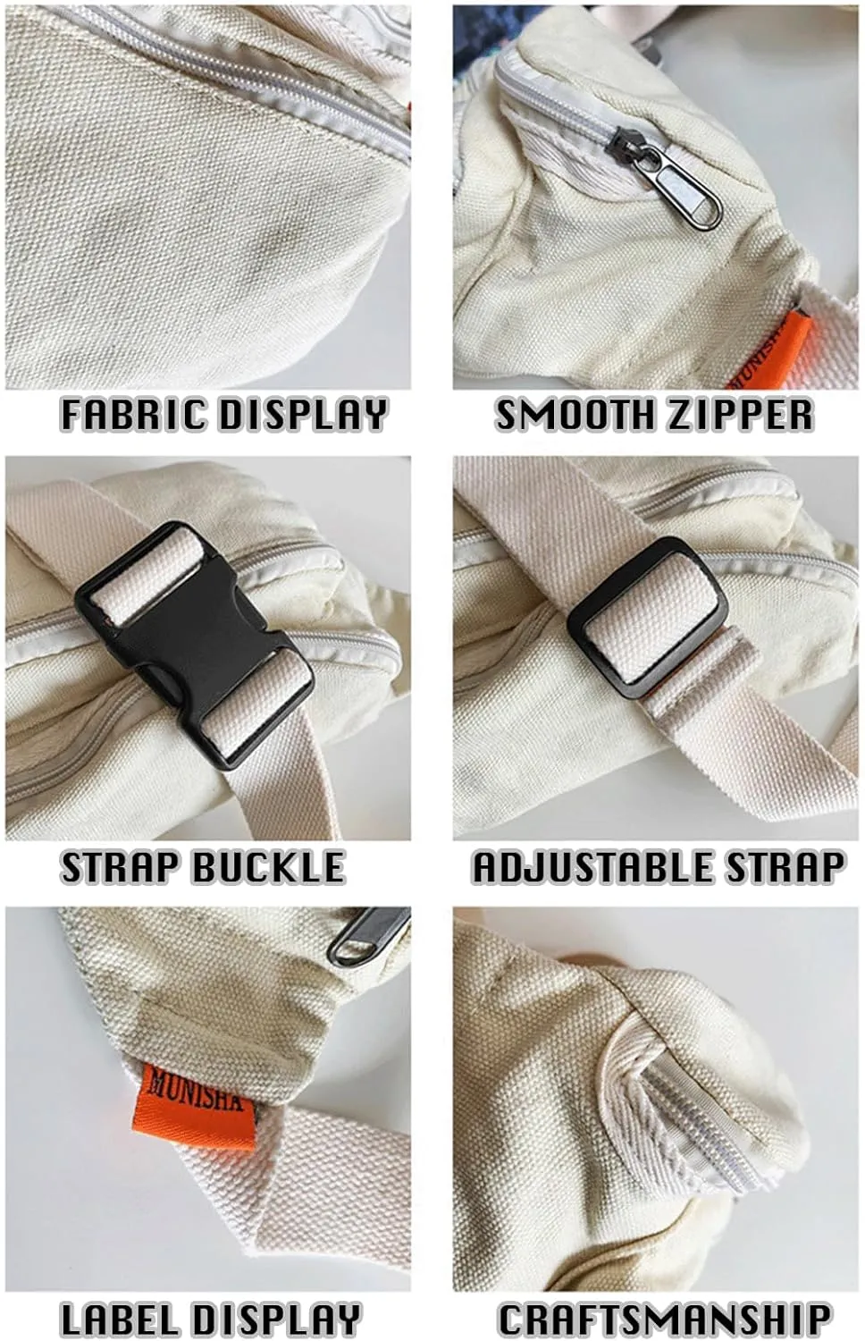 Sling Bag for Women Men Canvas Crossbody Bag Fanny Pack Belt Purses Backpack Traveling (Grey)