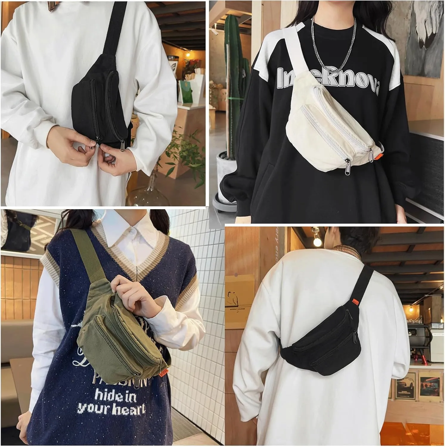 Sling Bag for Women Men Canvas Crossbody Bag Fanny Pack Belt Purses Backpack Traveling (Grey)