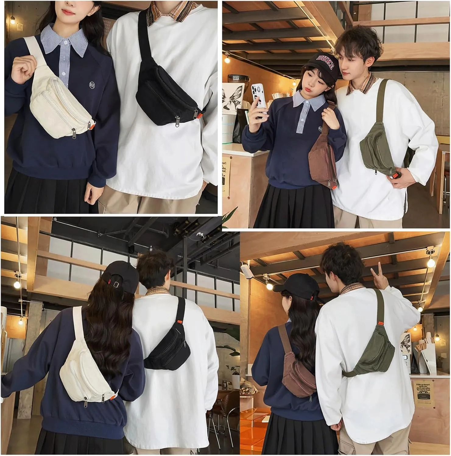 Sling Bag for Women Men Canvas Crossbody Bag Fanny Pack Belt Purses Backpack Traveling (Grey)