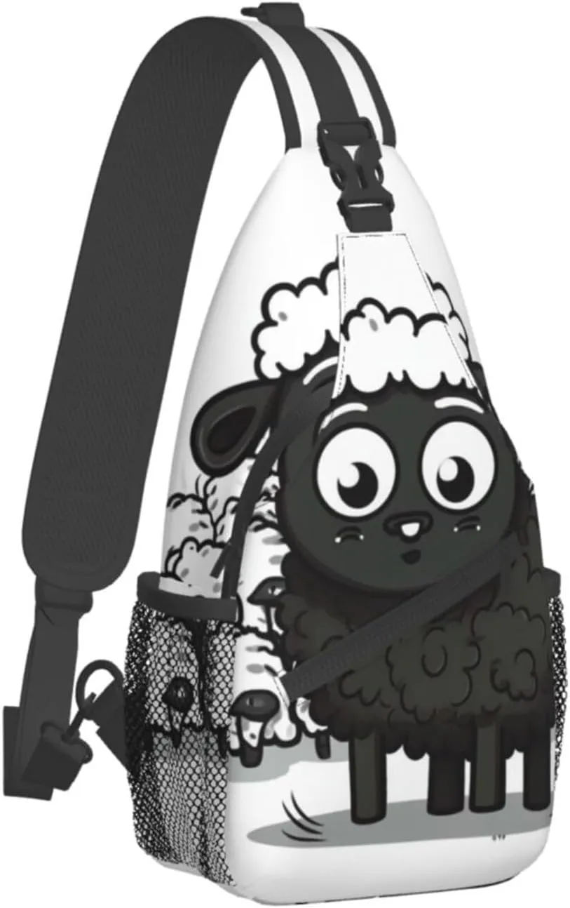 Sling Bag for Women Men Crossbody Bag Small Sling Backpack Cartoon Black White Sheep Chest Bag Hiking Daypack