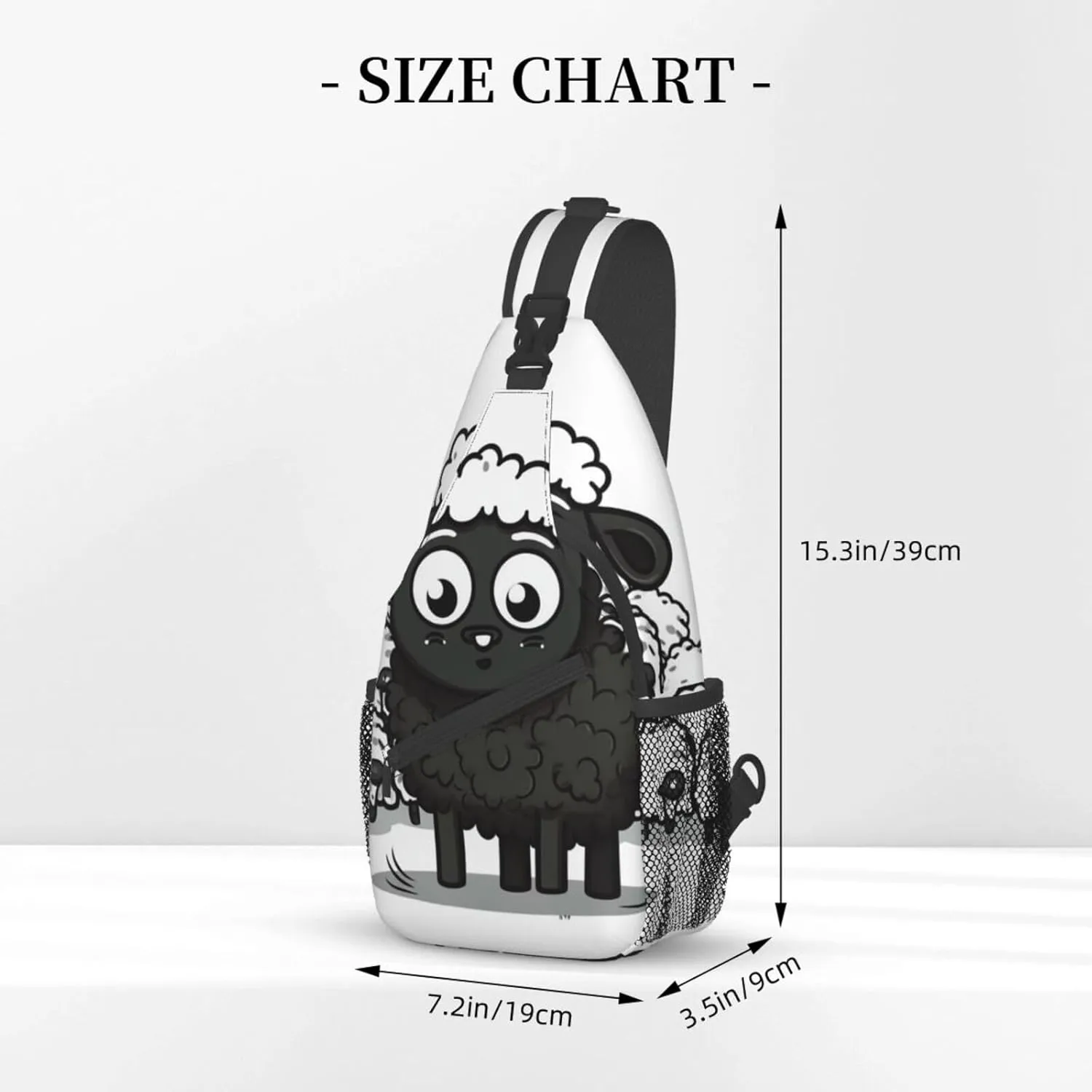Sling Bag for Women Men Crossbody Bag Small Sling Backpack Cartoon Black White Sheep Chest Bag Hiking Daypack