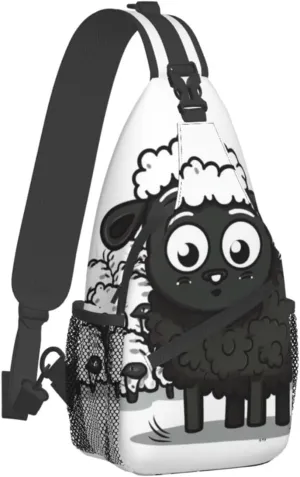 Sling Bag for Women Men Crossbody Bag Small Sling Backpack Cartoon Black White Sheep Chest Bag Hiking Daypack