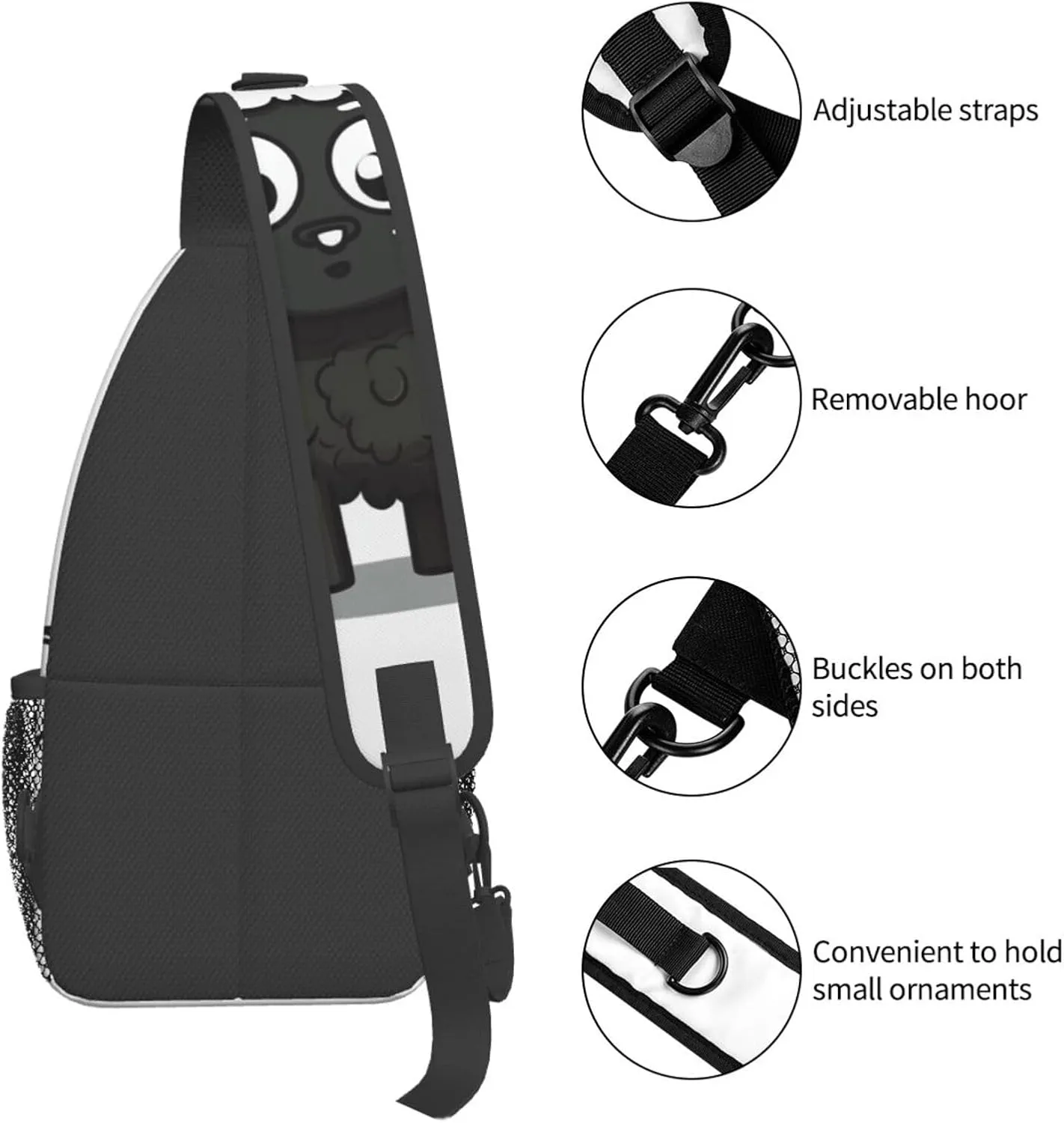 Sling Bag for Women Men Crossbody Bag Small Sling Backpack Cartoon Black White Sheep Chest Bag Hiking Daypack
