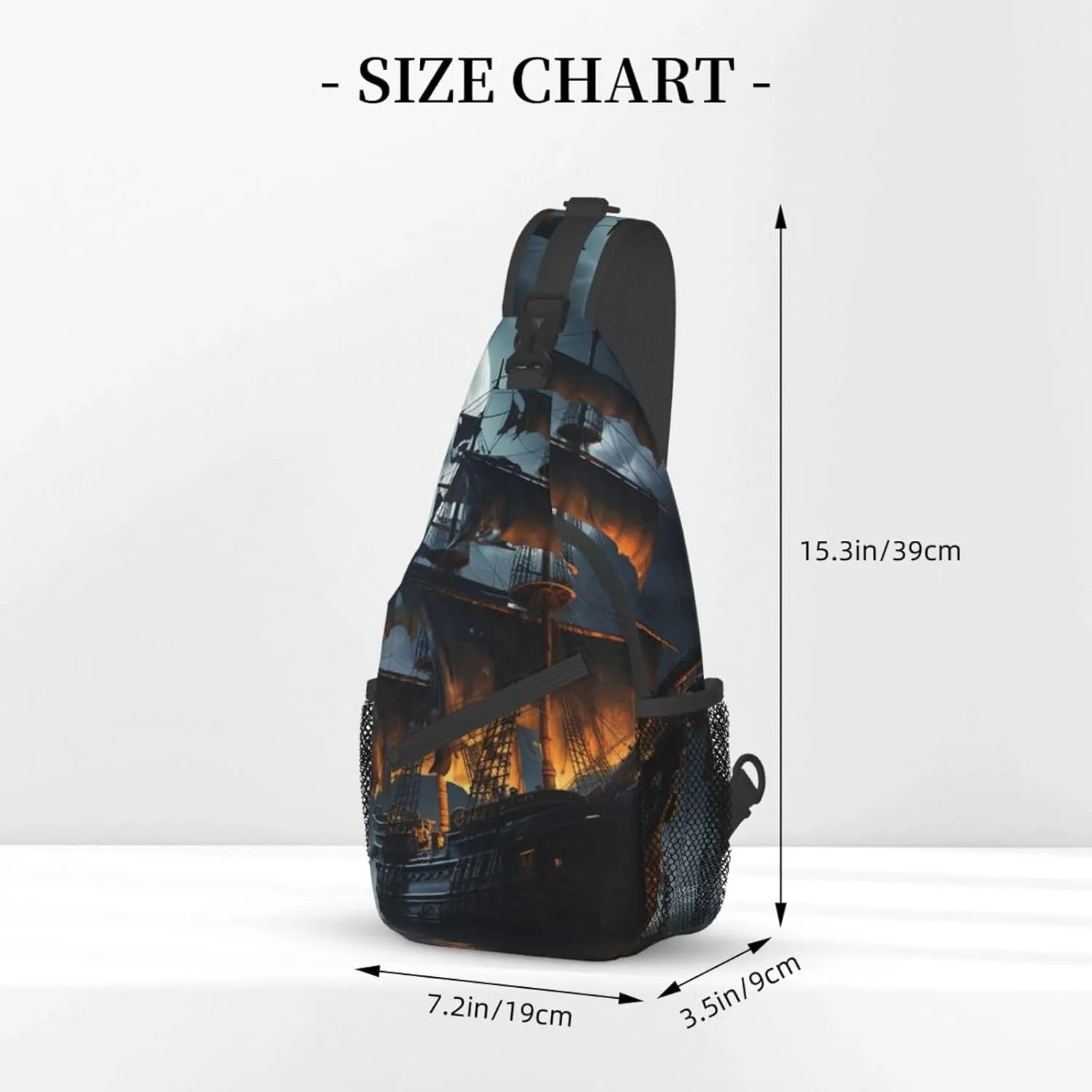 Sling Bag for Women Men Crossbody Bag Small Sling Backpack Pirate sailboat full moon Chest Bag Hiking Daypack