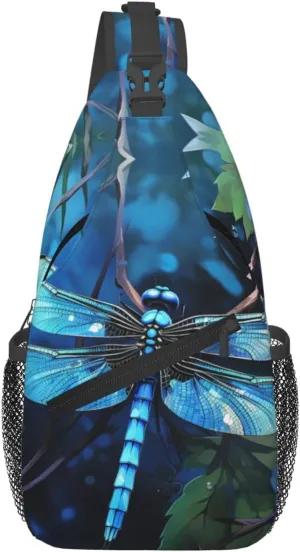 Sling Bag For Women Men Lightweight Waterproof Crossbody Shoulder Backpack Art Blue Dragonfly Chest Bags Travel Hiking Casual Daypack