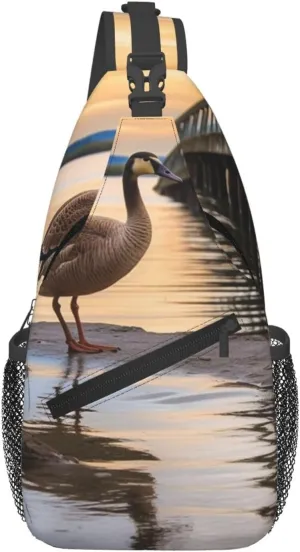 Sling Bag For Women Men Lightweight Waterproof Crossbody Shoulder Backpack Wild Goose By The Bridge Chest Bags Travel Hiking Casual Daypack