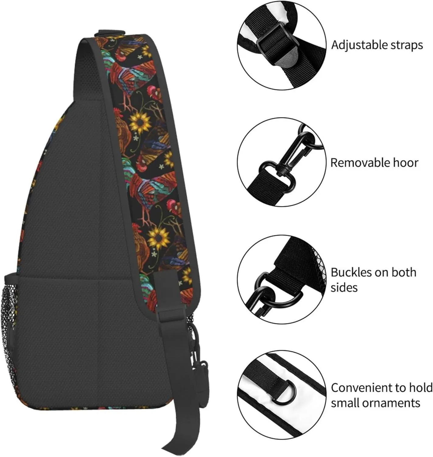 Sling Bag For Women Men Rooster Crossbody Backpack Sling Backpack For Travel Hiking Daypack Chest Bag