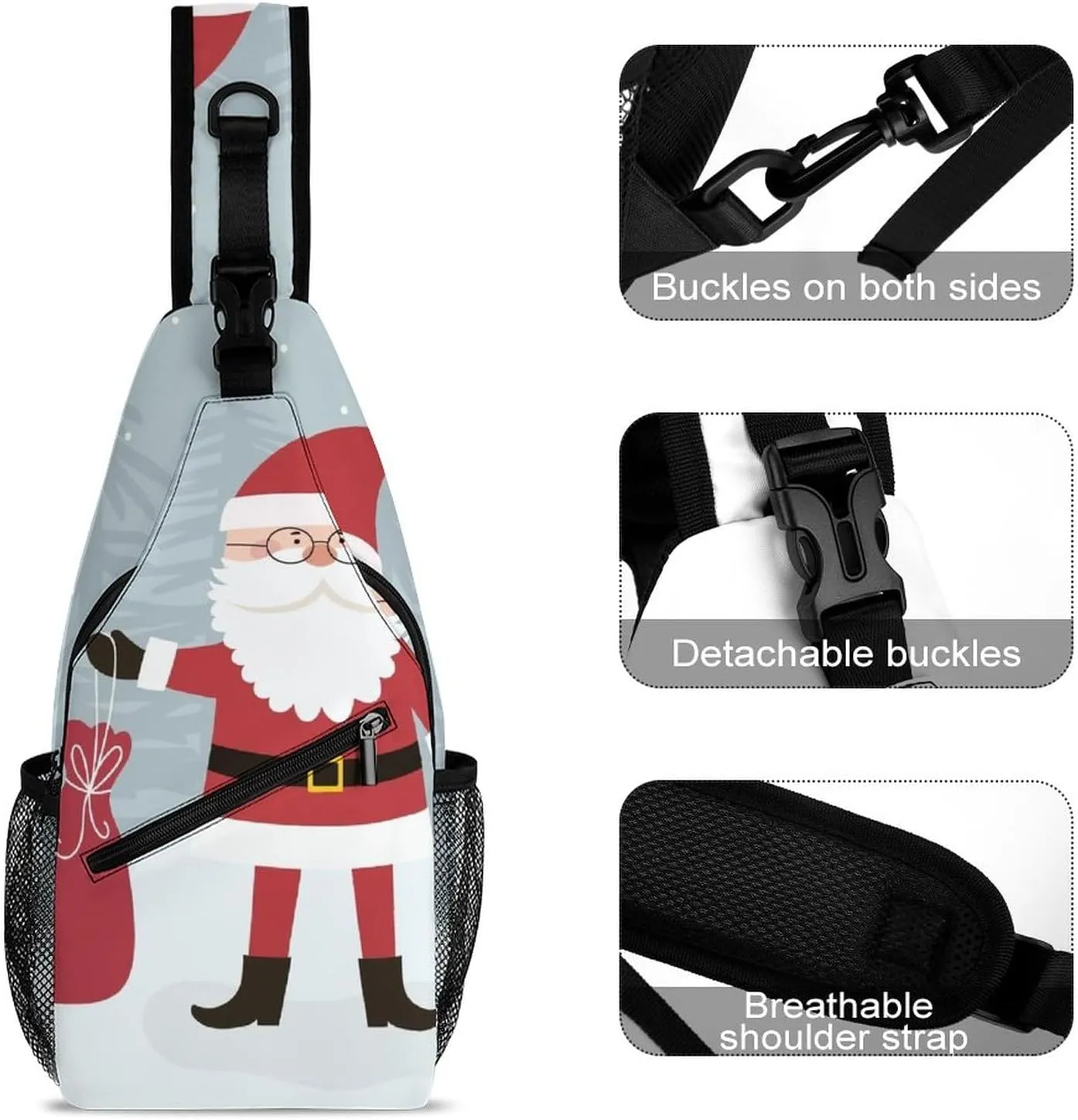 Sling Bag Snowman Santa Penguin Crossbody Shoulder Backpack Christmas Bear Gnome Adjustable Lightweight Travel Hiking Chest Bag for Men Women