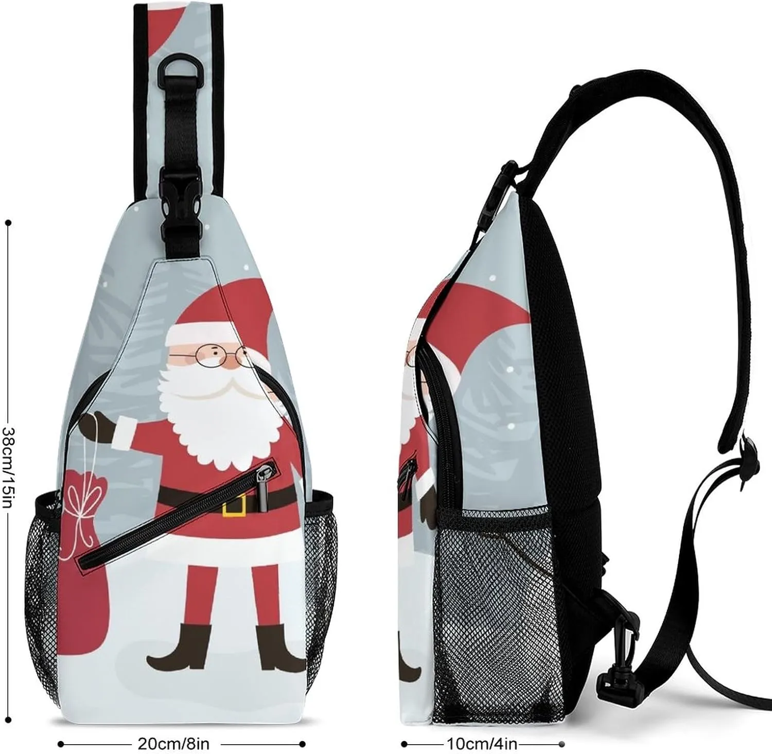 Sling Bag Snowman Santa Penguin Crossbody Shoulder Backpack Christmas Bear Gnome Adjustable Lightweight Travel Hiking Chest Bag for Men Women