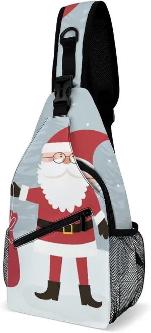 Sling Bag Snowman Santa Penguin Crossbody Shoulder Backpack Christmas Bear Gnome Adjustable Lightweight Travel Hiking Chest Bag for Men Women