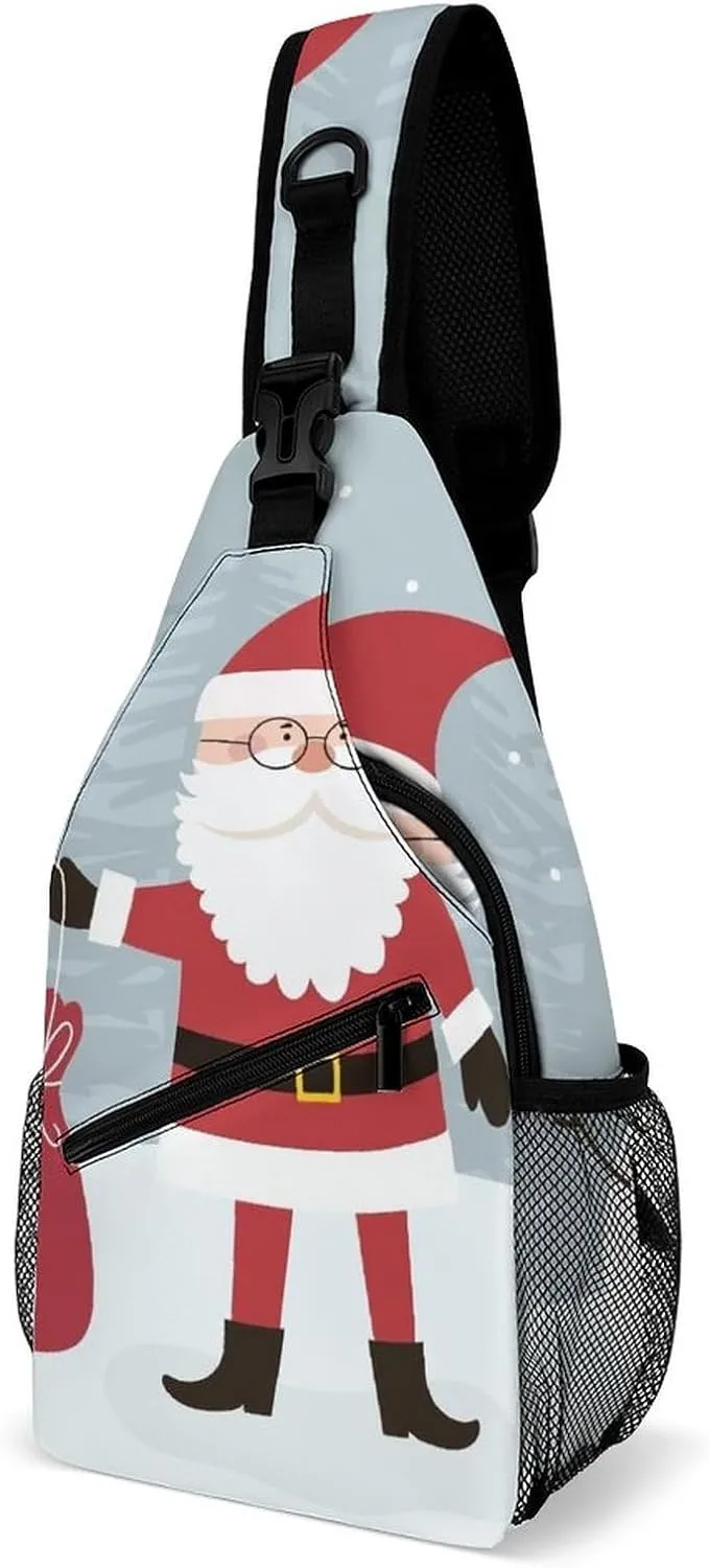 Sling Bag Snowman Santa Penguin Crossbody Shoulder Backpack Christmas Bear Gnome Adjustable Lightweight Travel Hiking Chest Bag for Men Women