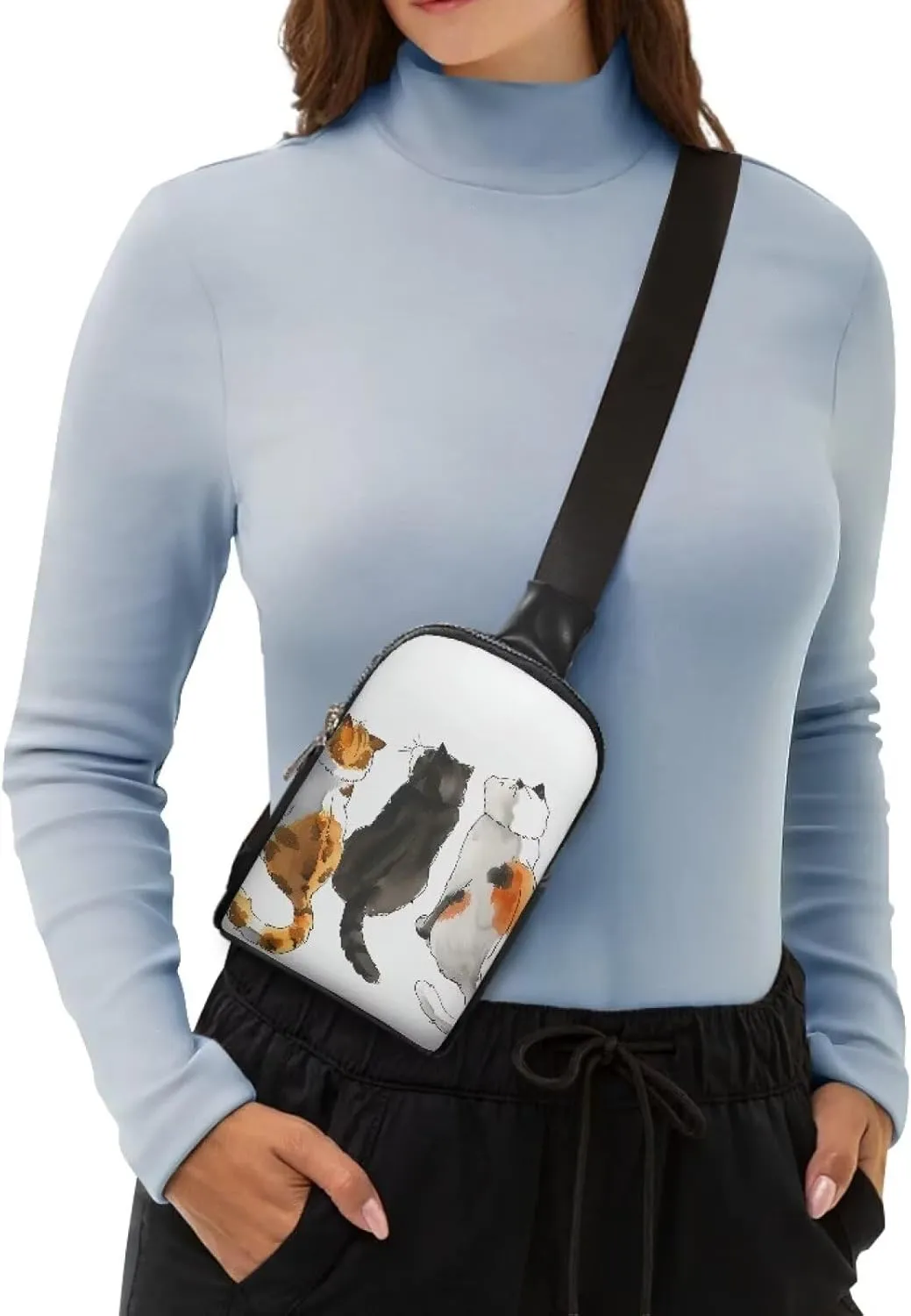 Sling Bag Womens PU Leather Crossbody Bag Chest Bag, Drawing Animals Sling Backpack for Running, Sport, Travel
