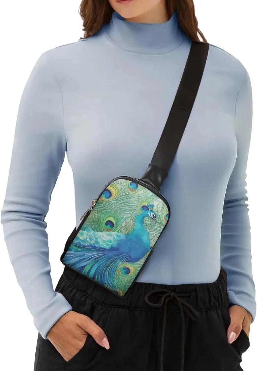 Sling Bag Womens PU Leather Crossbody Bag Chest Bag, Drawing Animals Sling Backpack for Running, Sport, Travel