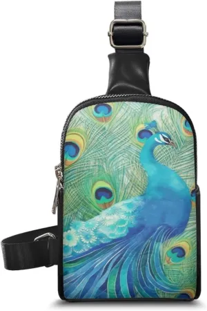 Sling Bag Womens PU Leather Crossbody Bag Chest Bag, Drawing Animals Sling Backpack for Running, Sport, Travel