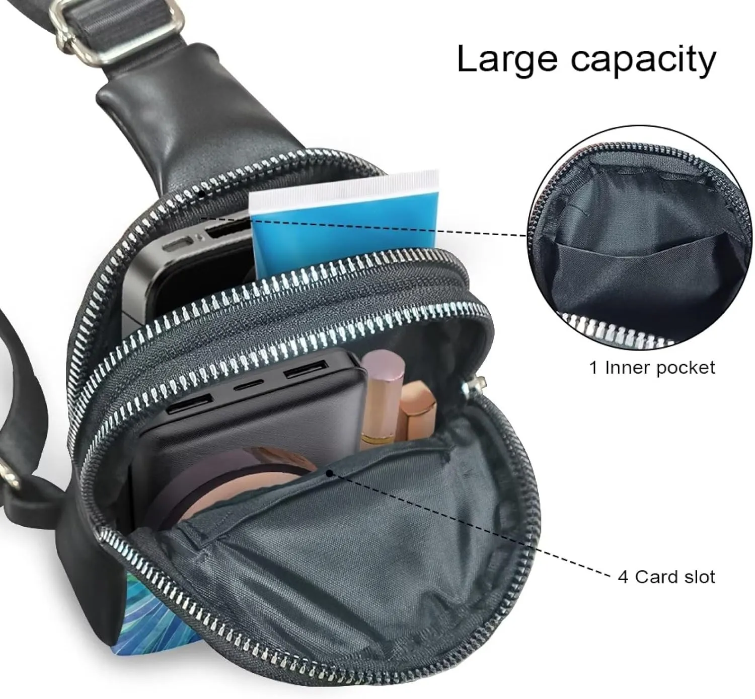 Sling Bag Womens PU Leather Crossbody Bag Chest Bag, Drawing Animals Sling Backpack for Running, Sport, Travel