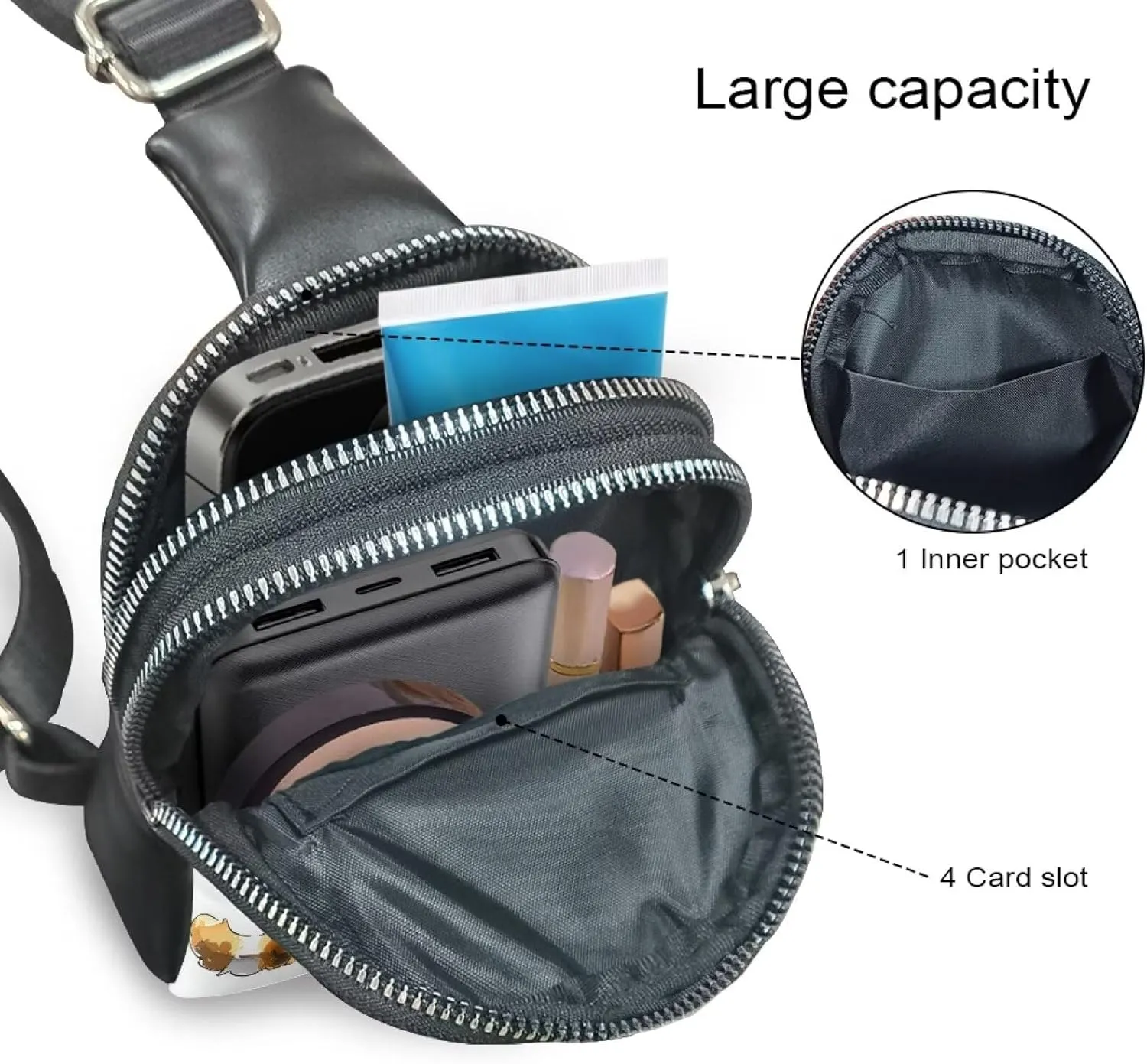 Sling Bag Womens PU Leather Crossbody Bag Chest Bag, Drawing Animals Sling Backpack for Running, Sport, Travel