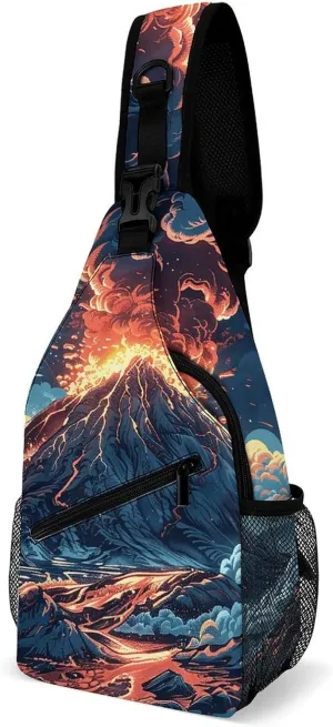 Sling Bags Depicts A Volcano Crossbody Bag for Women Men Cross Body Bag for Travel Hiking Shopping
