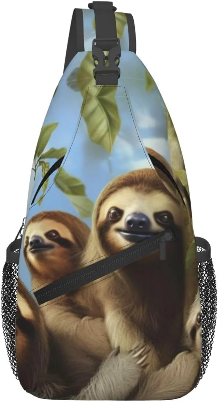 Sloth Family Crossbody Bags for Men Women Fashion Sling Backpack Casual Chest Bag Travel Hiking Daypack