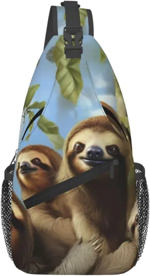 Sloth Family Crossbody Bags for Men Women Fashion Sling Backpack Casual Chest Bag Travel Hiking Daypack