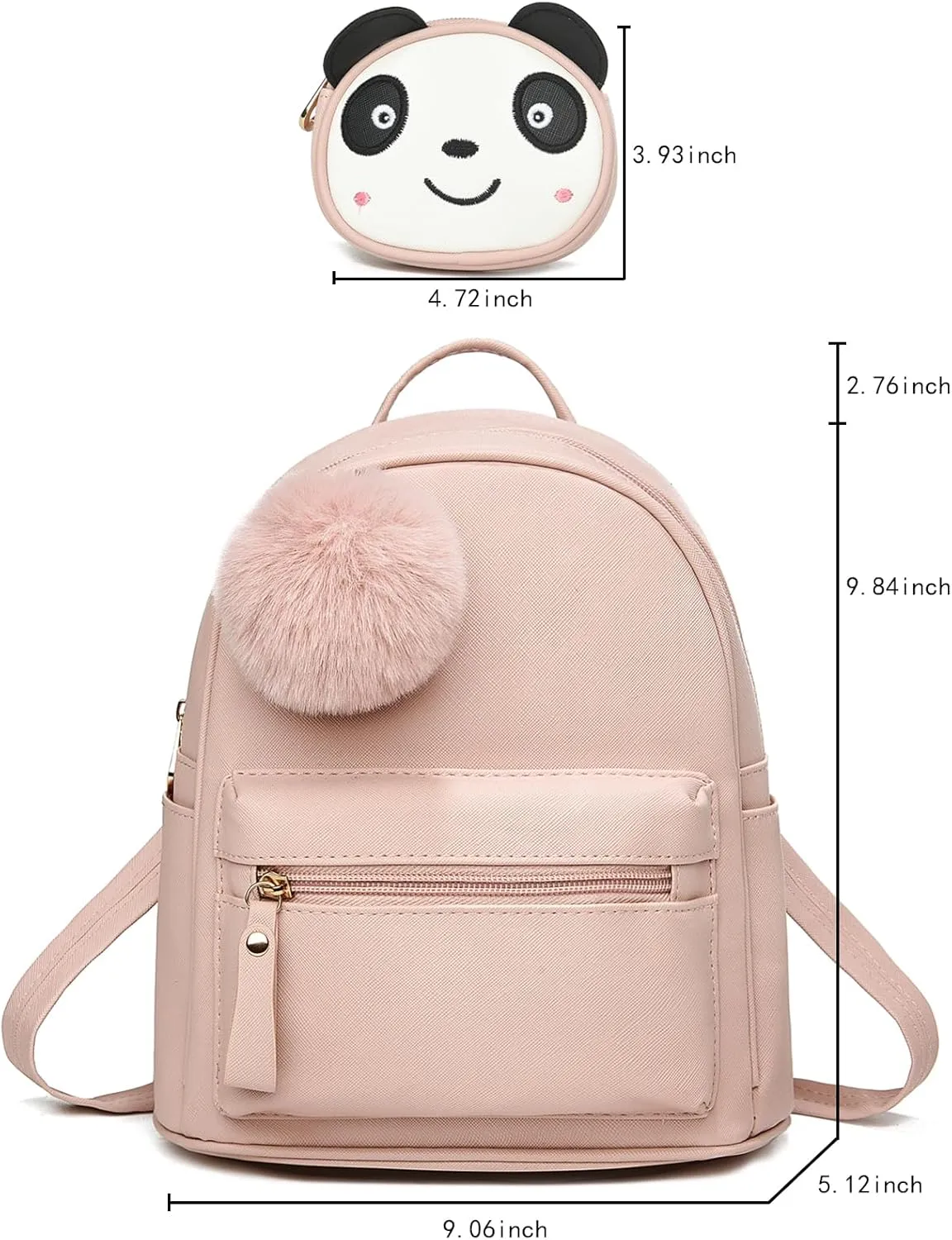 Small Backpack Purses for Women Mini Backpacks for Girls Kids PU Leather School Bookbags with Panda Coin Purse Set