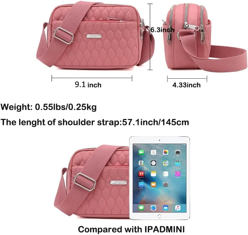 Small Crossbody Bags Quilted Purse Mini Light Nylon Cell Phone Cross Body Wallet for Women Ladies