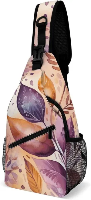 Small Crossbody Sling Backpack Flower And Leaf Pattern Chest Bags for Traveling Chest Fashion Shoulder Bag