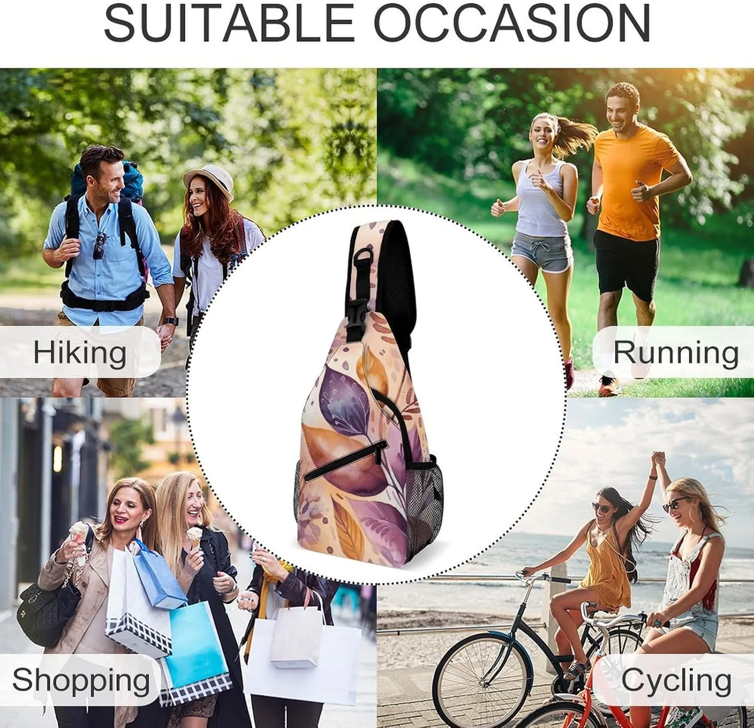 Small Crossbody Sling Backpack Flower And Leaf Pattern Chest Bags for Traveling Chest Fashion Shoulder Bag