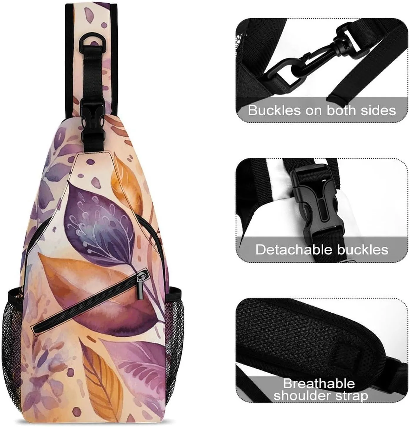 Small Crossbody Sling Backpack Flower And Leaf Pattern Chest Bags for Traveling Chest Fashion Shoulder Bag