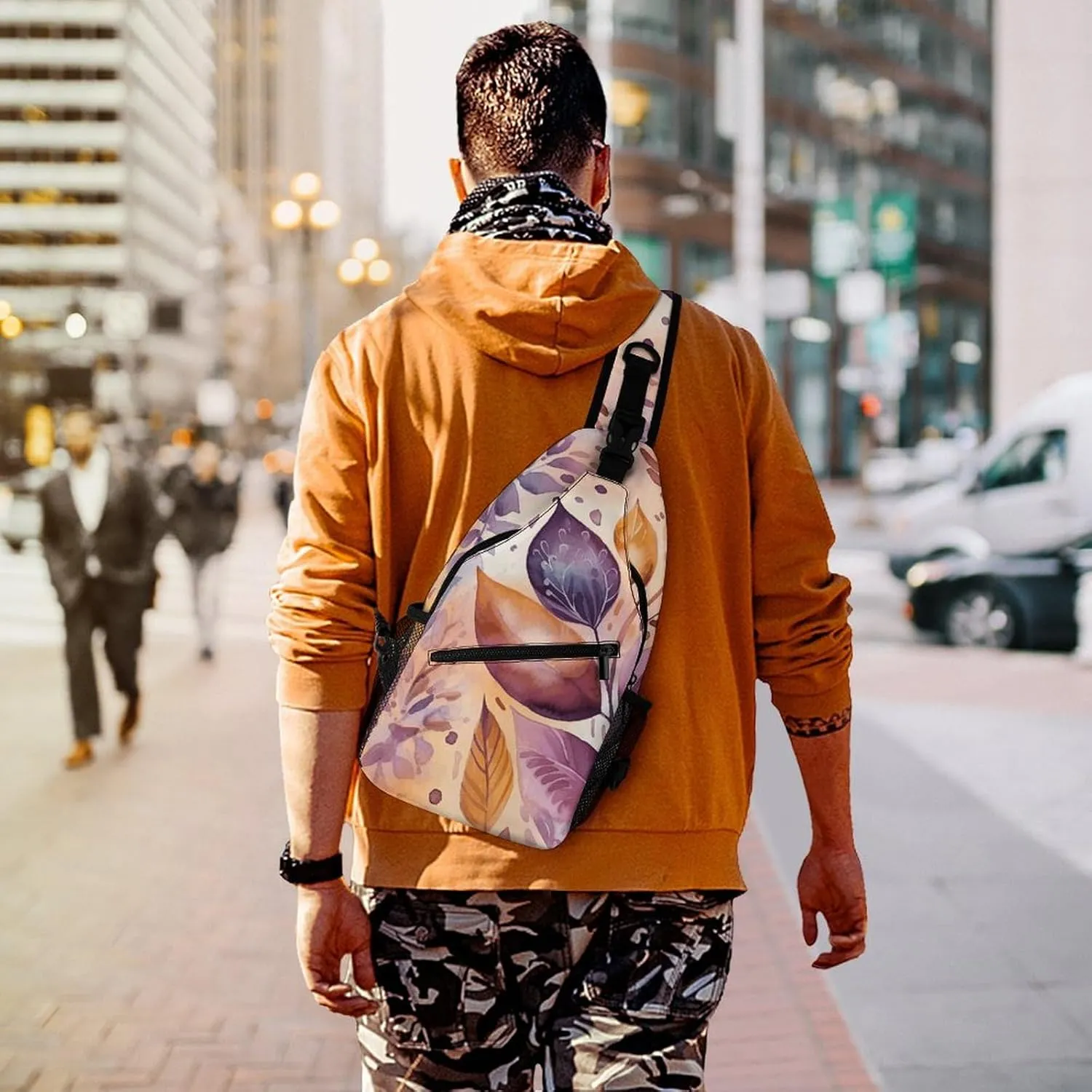 Small Crossbody Sling Backpack Flower And Leaf Pattern Chest Bags for Traveling Chest Fashion Shoulder Bag