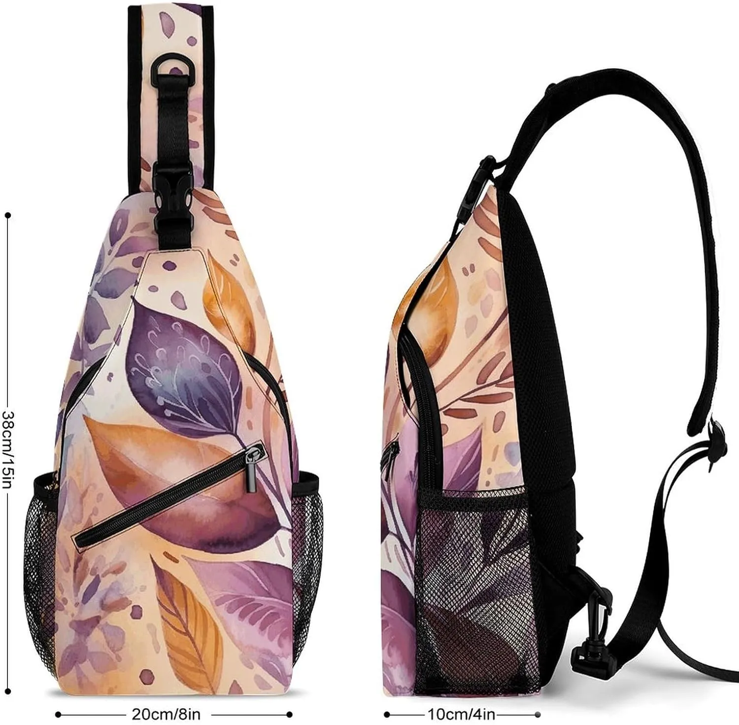 Small Crossbody Sling Backpack Flower And Leaf Pattern Chest Bags for Traveling Chest Fashion Shoulder Bag