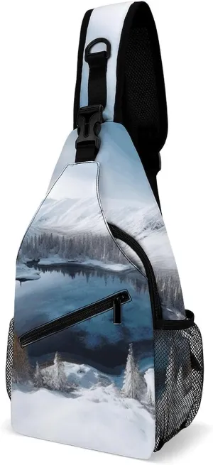 Small Crossbody Sling Backpack Winter Mountains Snow Scene Chest Bags for Traveling Chest Fashion Shoulder Bag