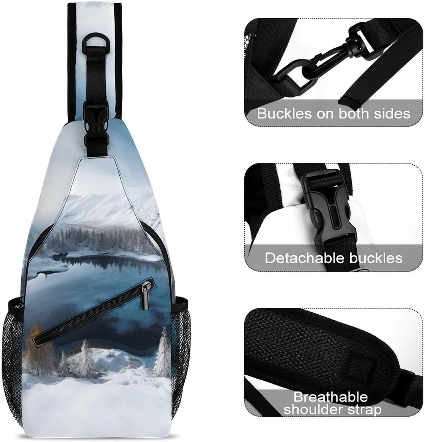 Small Crossbody Sling Backpack Winter Mountains Snow Scene Chest Bags for Traveling Chest Fashion Shoulder Bag