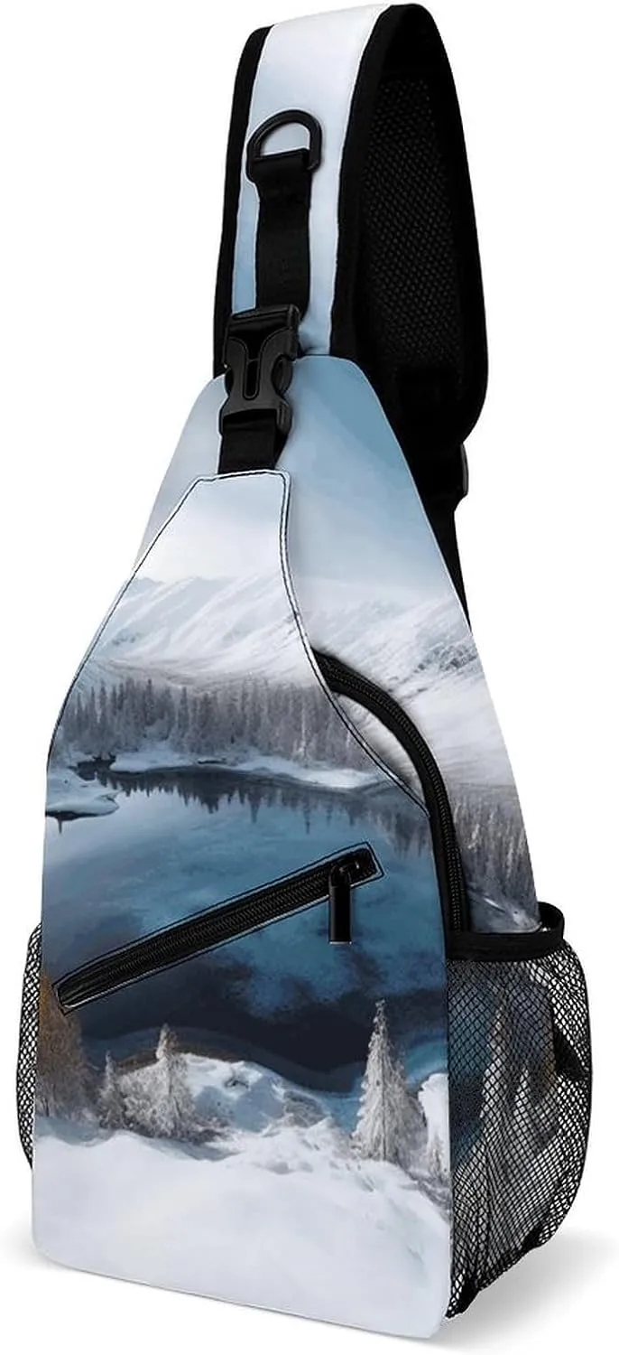 Small Crossbody Sling Backpack Winter Mountains Snow Scene Chest Bags for Traveling Chest Fashion Shoulder Bag
