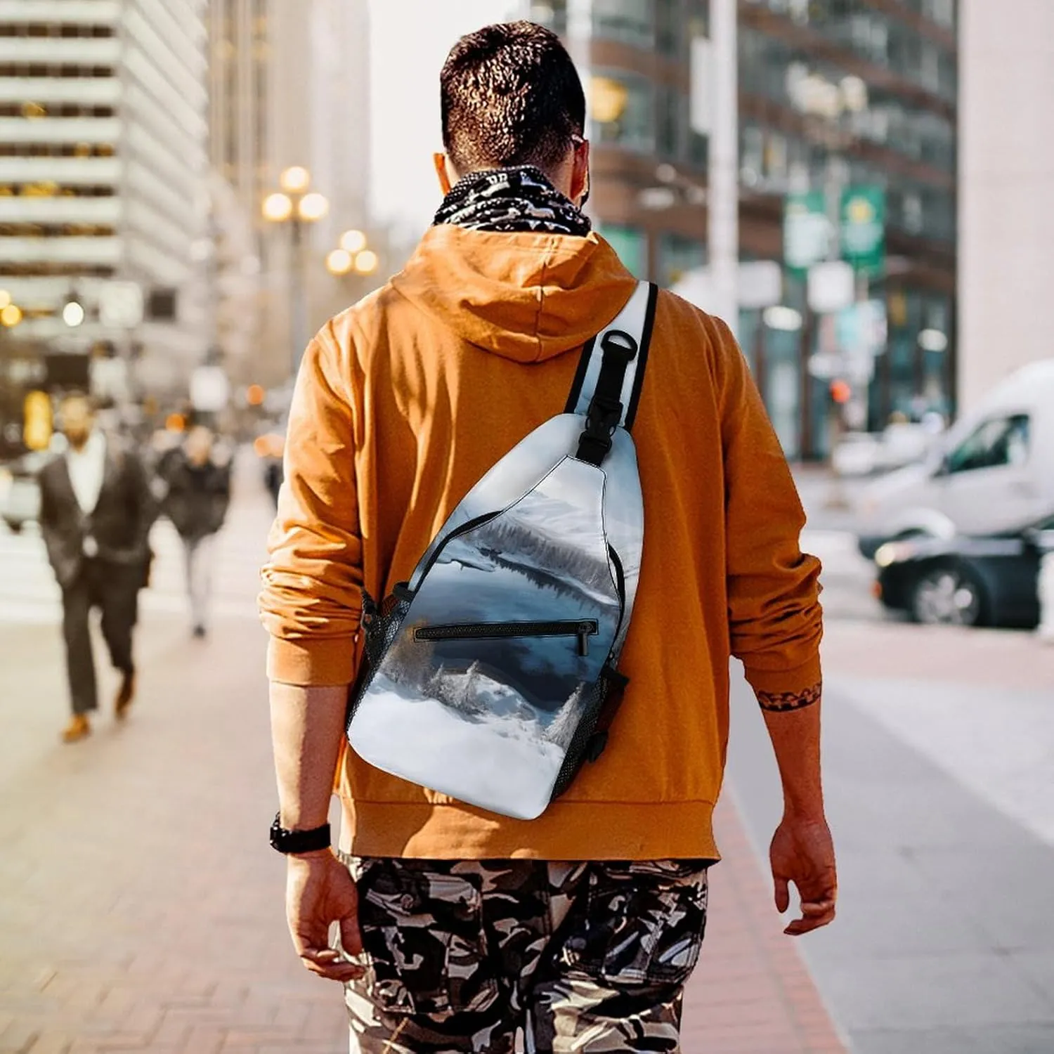 Small Crossbody Sling Backpack Winter Mountains Snow Scene Chest Bags for Traveling Chest Fashion Shoulder Bag