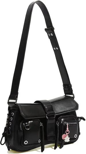 Small Shoulder Bag for Women, Black Y2K Purse with Cute Halloween Pendant for Women Handbag Clutch Classic Retro Bag Satchel