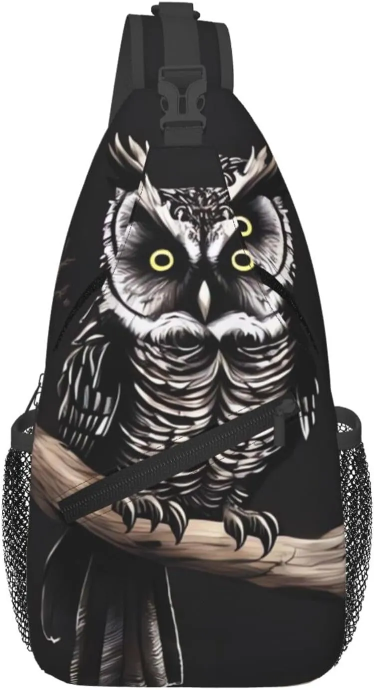 Small Sling Bag for Women Men Late Night Owl Crossbody Bag Casual Hiking Chest Bags Fashion Fanny Pack