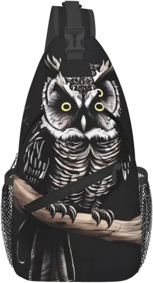 Small Sling Bag for Women Men Late Night Owl Crossbody Bag Casual Hiking Chest Bags Fashion Fanny Pack