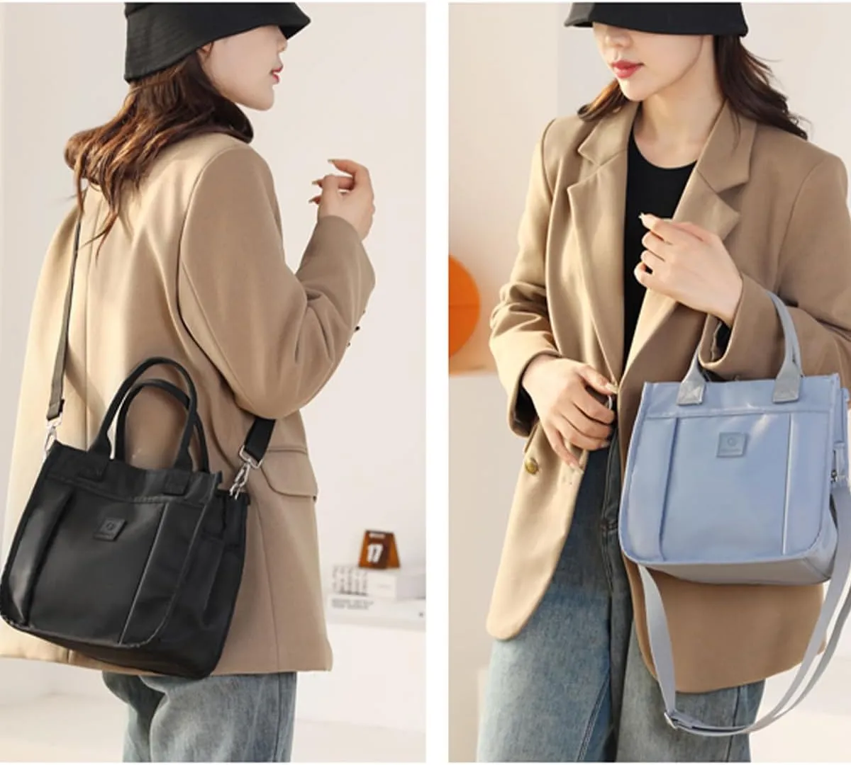 Small Tote Bag with Zipper Tote Bag for Women Nylon Satchel Hobo Bag Messenger Bag