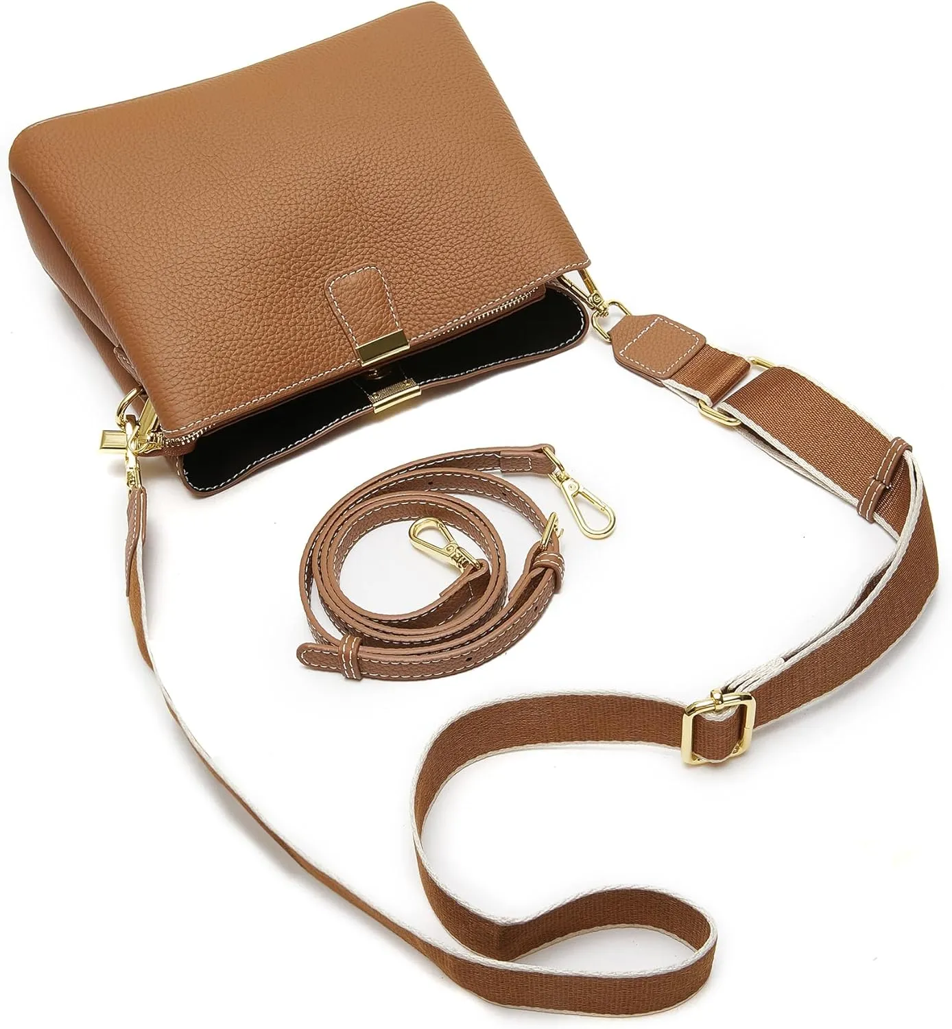Small Women Genuine Leather Bucket Shoulder Bag Soft Crossbody Purses for Lady Handbag
